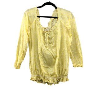 LTB Off Shoulder Blouse Womens M Yellow Ruffle Smocked 3/4 Sleeve Lightweight‎
